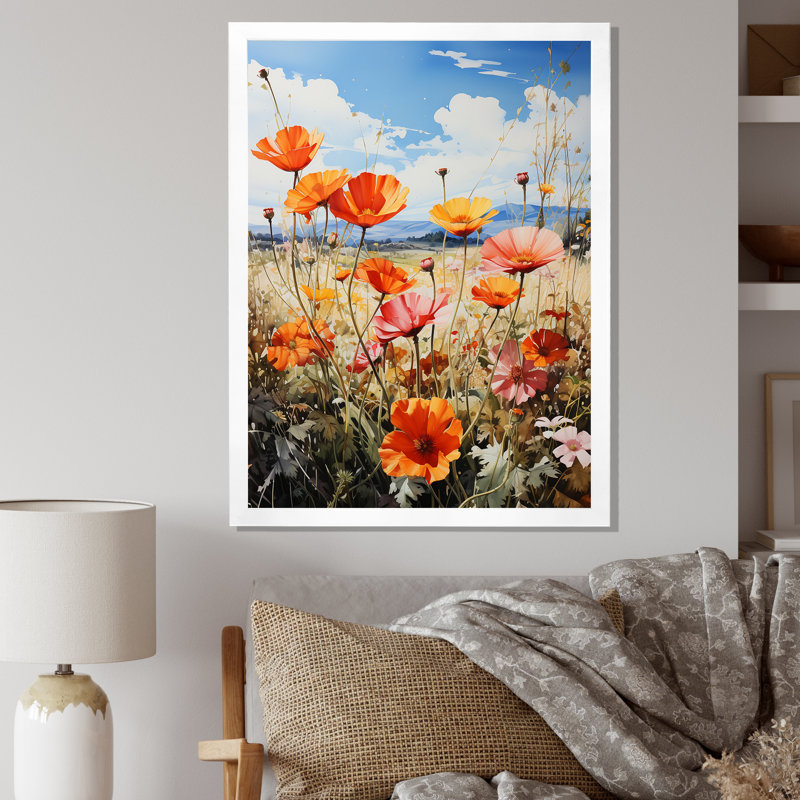 Meadow of Marigolds - Reproduction d'art floral et botanique, H 44 po x l 34 po x P 1,5 po, Cadre photo blanc