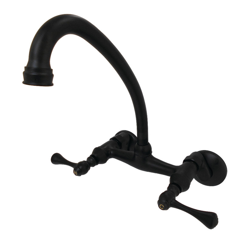 Kingston Brass Kingston Double-Handle 2-Hole Wall-Mount Bridge Kitchen Faucet, Matte Black