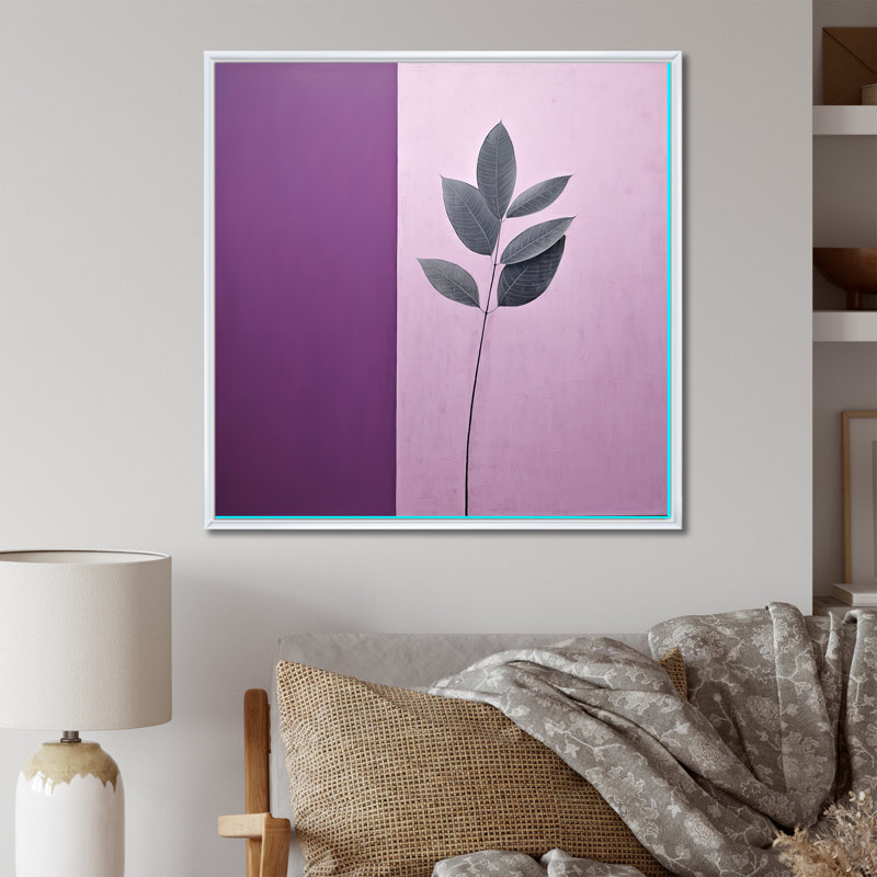 " Minimalism Leaf Collage In Mauve ", White Picture Framed, 30" H x 30" W