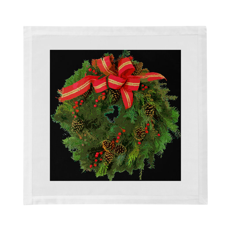 Christmas Wreath Cotton Sateen Dinner Napkins, Black