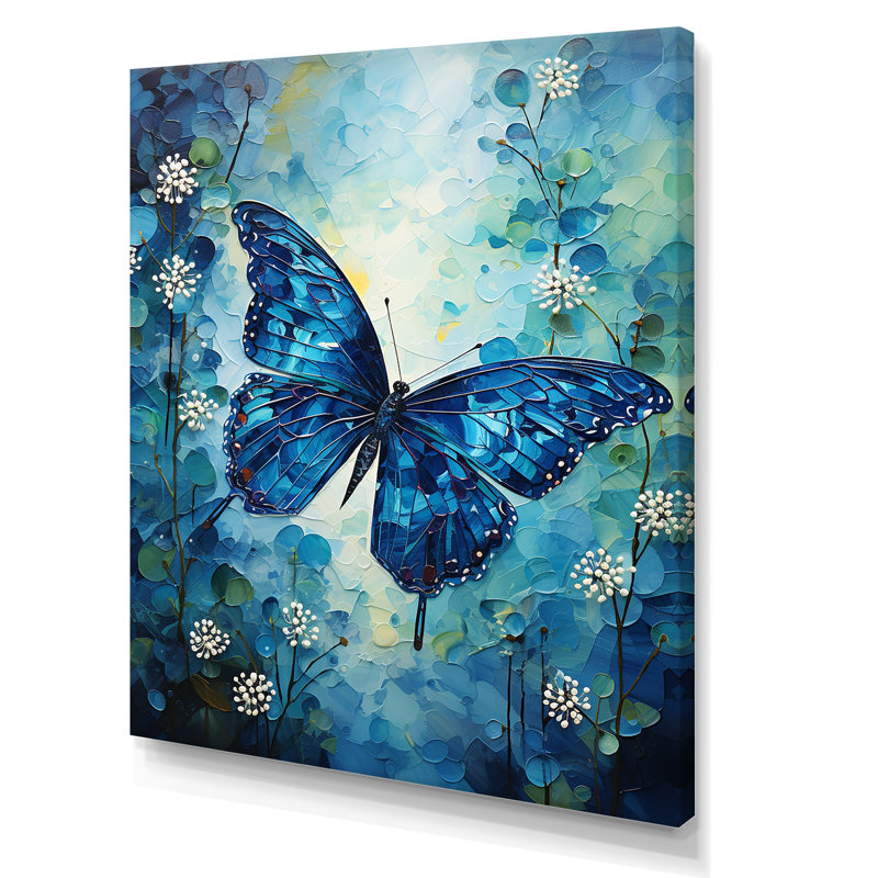 Papillon, saphir flottant - impression d'art mural papillon, H 20 po x l 12 po x P 1 po, Toile tendue