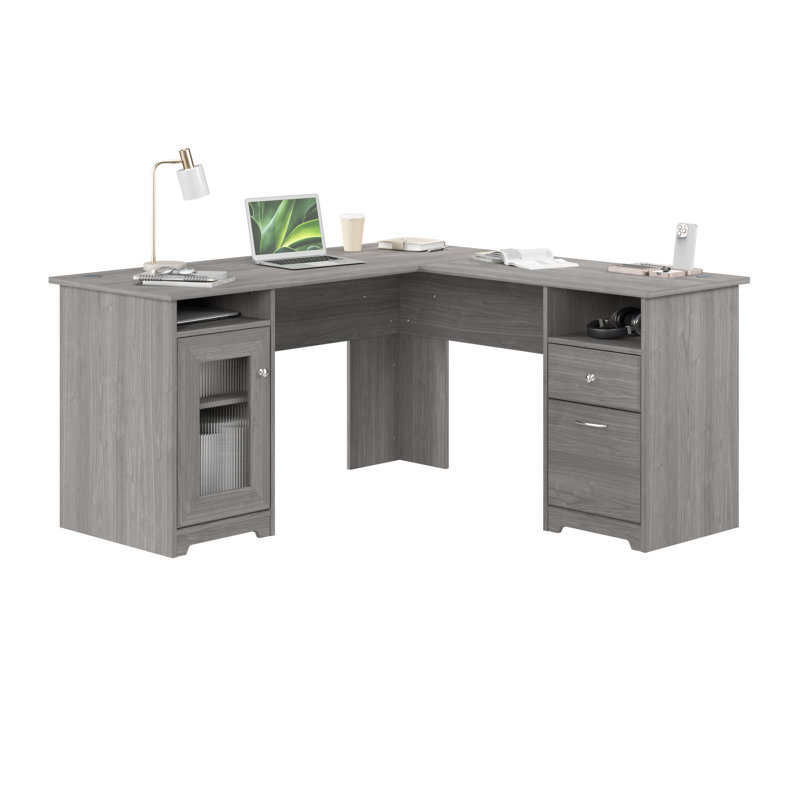 60W L Shaped Computer Desk with Storage in Modern Gray, Modern Gray