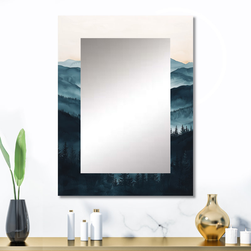 «The Silent Ridge Into The Mountains Paysages II» - miroir décoratif de montagnes, miroir mural traditionnel, impression d'art en métal