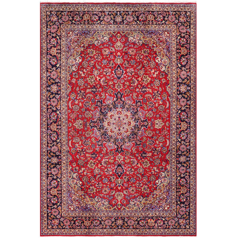 Tapis rouge vintage en laine noué à la main Kashan Brenda Vintage 9 pi 9 po x 12 pi 8 po