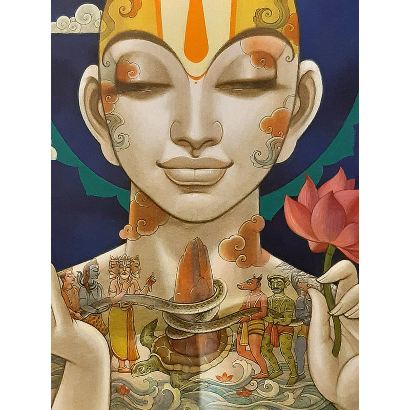The Kurma - Avatar of Lord Vishnu Mixed Media Painting on Canvas – 30"x30" Spiritual Indian Artwork by Sukanta Das