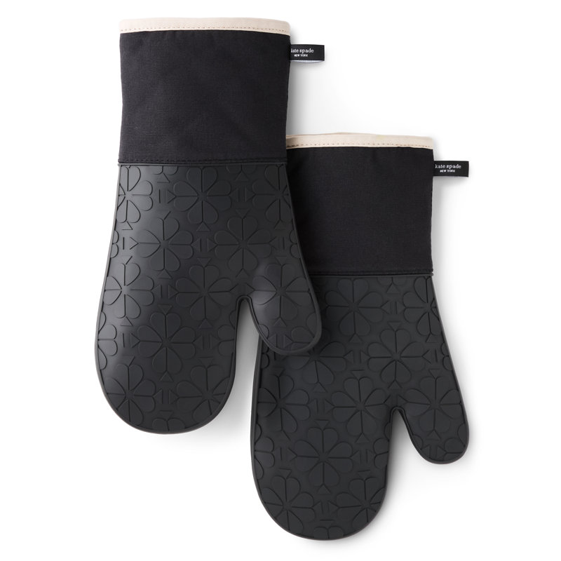 Kate Spade New York Spade Flower Floral Oven Mitt Set, Black/Ivory