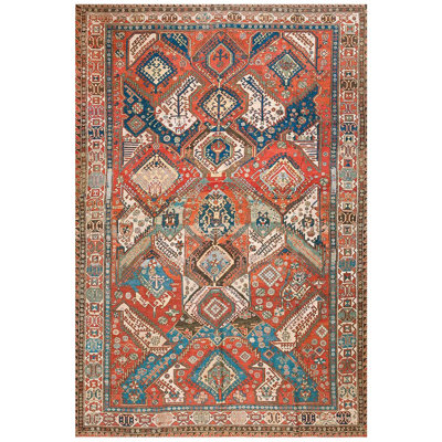 attractive Red Rust Color with Symmetric Design Antique Caucasian Sumak Rug