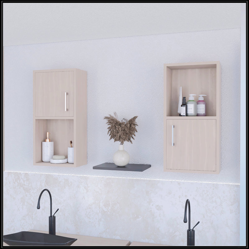 Armoire à pharmacie en chêne blanc avec 2 tablettes ouvertes, Chêne blanc