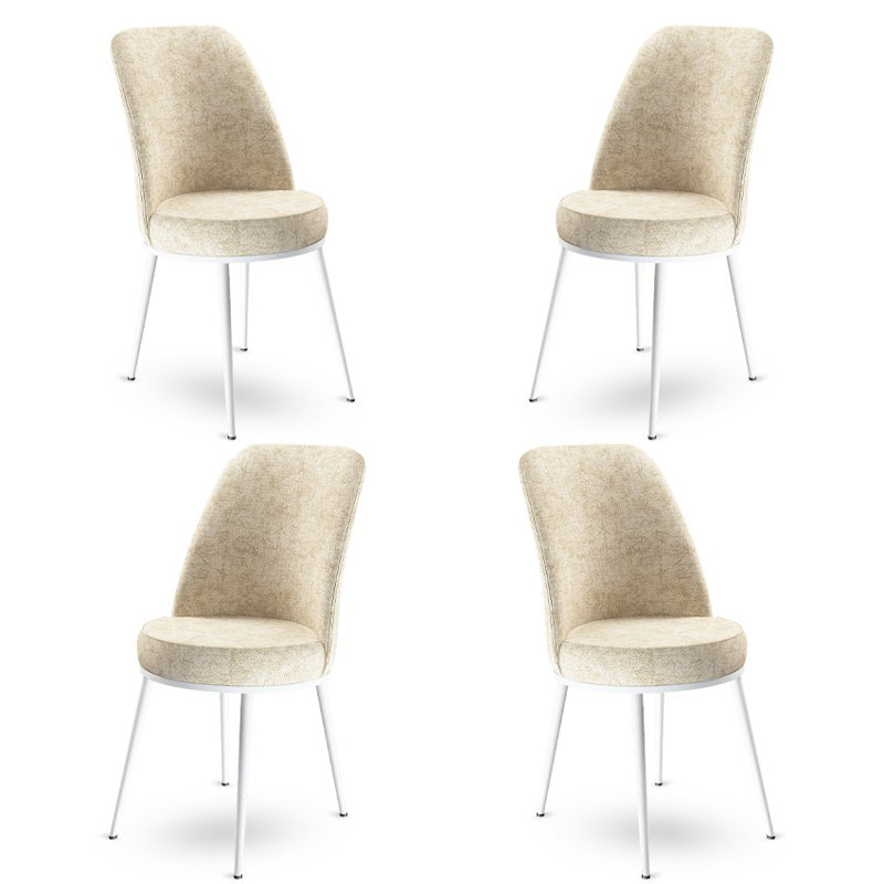 Ensemble de chaises modernes (4 pièces), crème et blanc, 17,7 po x 35,0 po x 16,5 po | Structure 100% métal, tissu BabyFace, dossier en mousse à 18 pintes, siège en mousse à 22 pintes, idéal pour la salle à manger et le salon, design élégant et durable