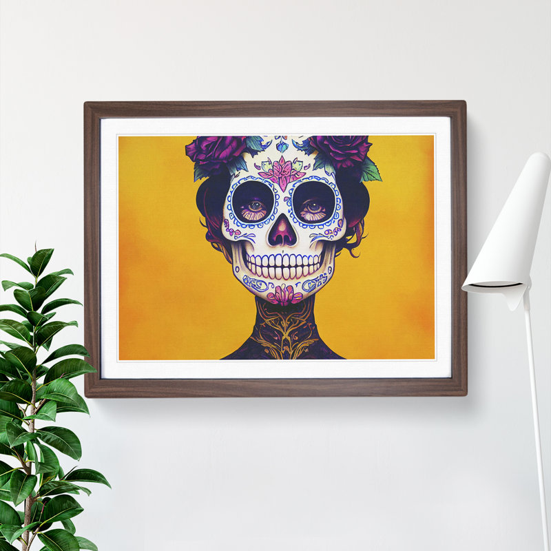 Sugar Skull Woman Vol.3 - Single Picture Frame Print, 25cm H x 34cm W x 2cm D, Walnut
