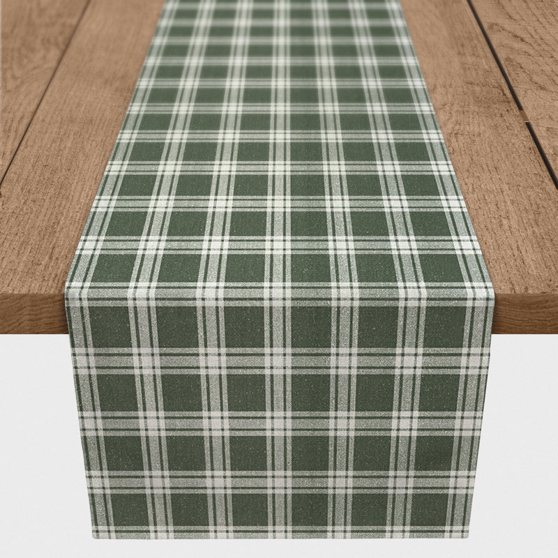 Mcintosh Geometric Table Runner, 90" L x 16" W, Green, Plaid