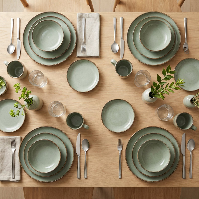 Service de table en porcelaine Kaden Reactive Glaze Green (service de 16 pièces pour 4 personnes)