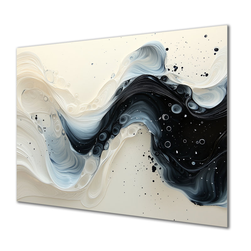 Art mural en métal noir et blanc Sprial, H 24 po x l 32 po