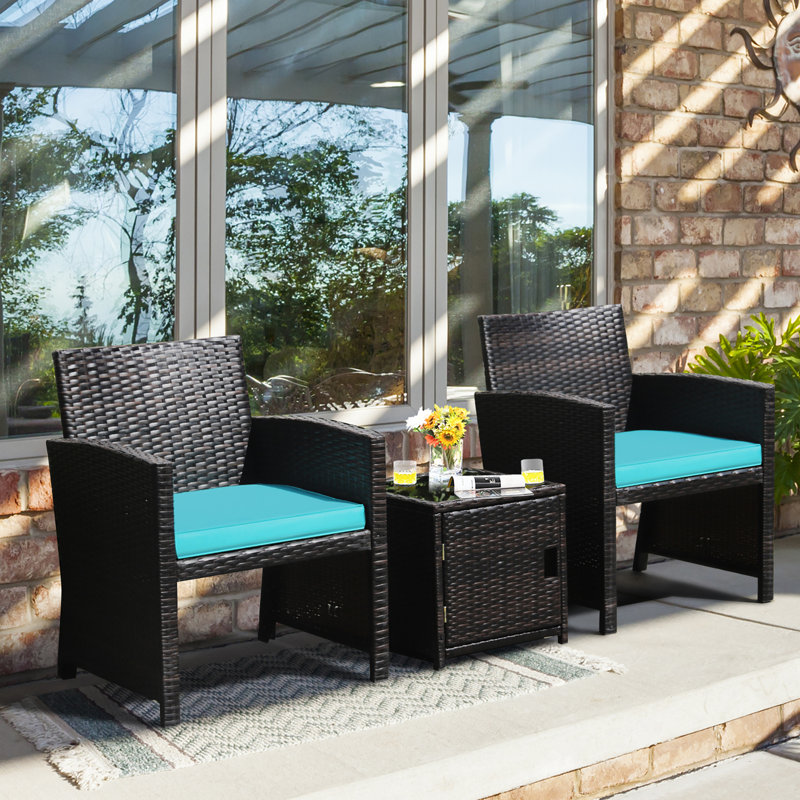 Analicia 2 - Person Patio Conversation Set with Cushions, Turquoise
