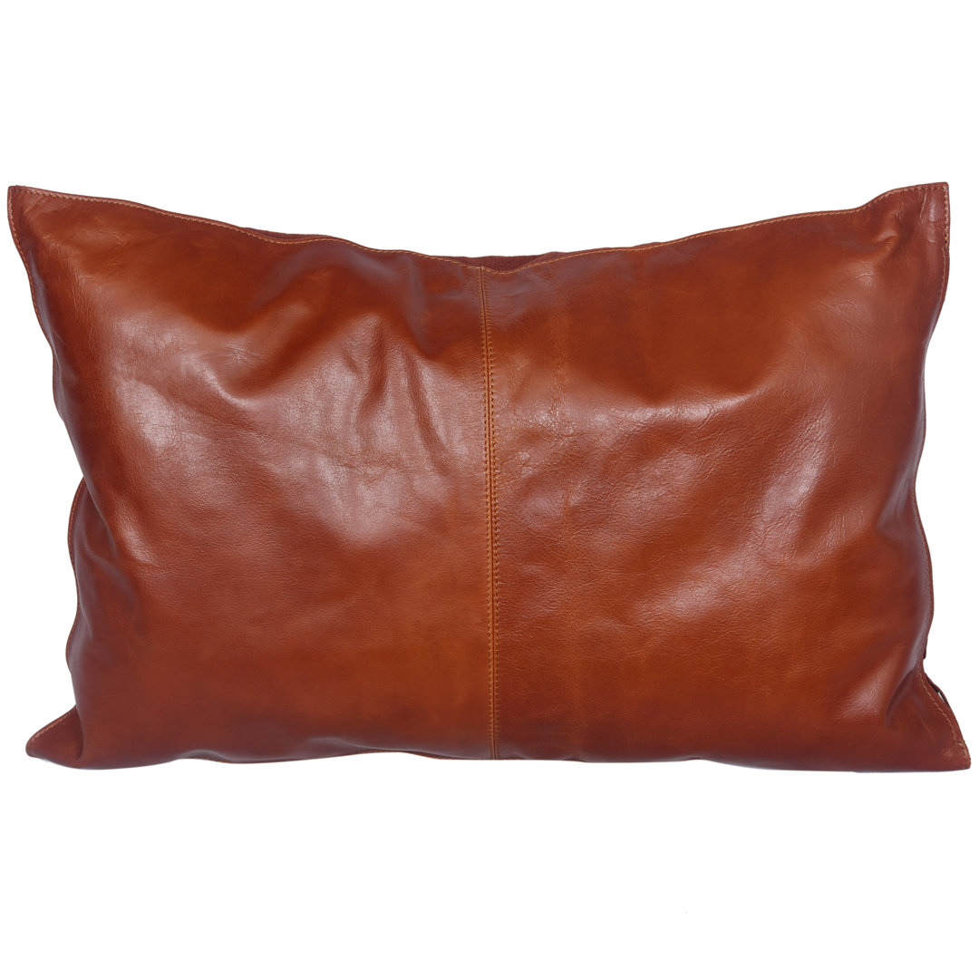 Genuine Leather Brown Buckskin Western Lodge Decorative Lumbar Pillow 16x24 inch Paseo Road by HiEnd Accents
