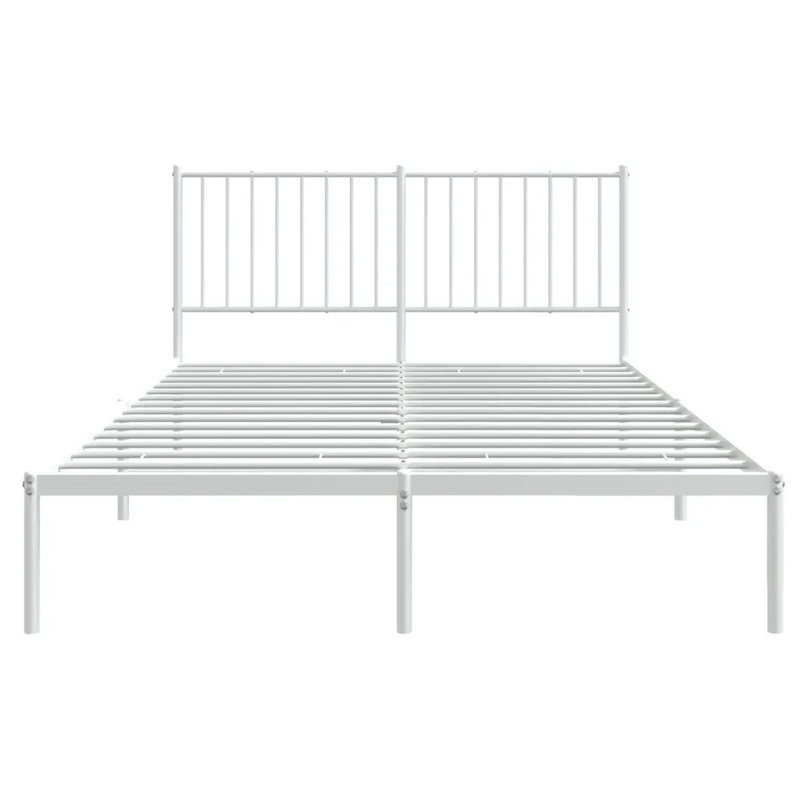 Metal Bed Frame with Headboard White, European Double (140 x 200cm)