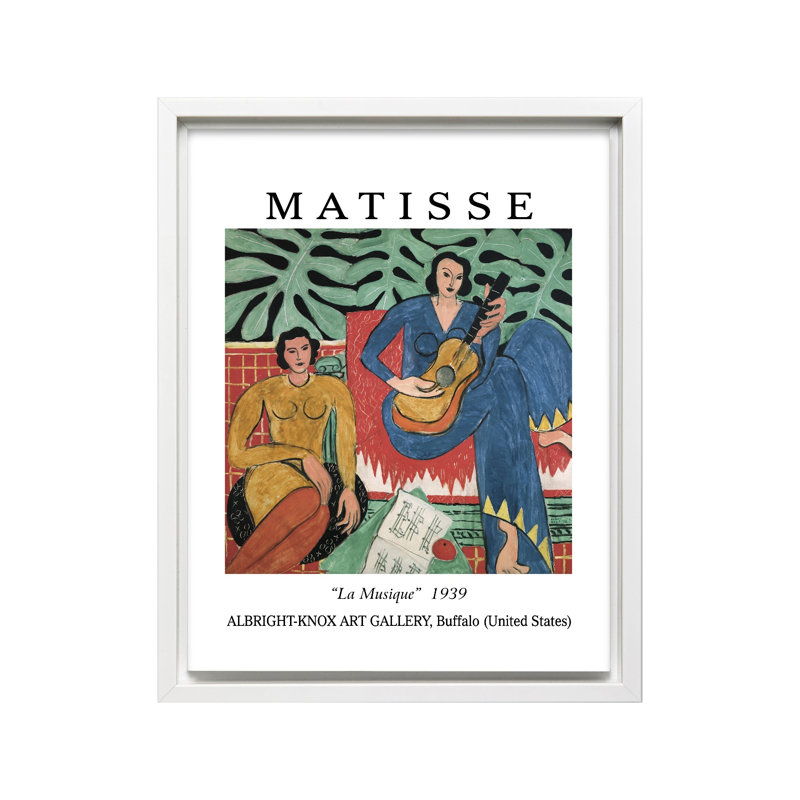 Henri Matisse - La Musique, H 24 po x l 32 po, Canevas, Encadrement blanc