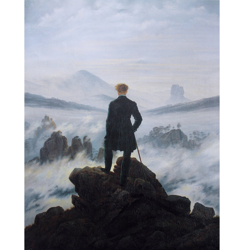 Errant au-dessus de la mer de brouillard, H 18 po x l 14 po