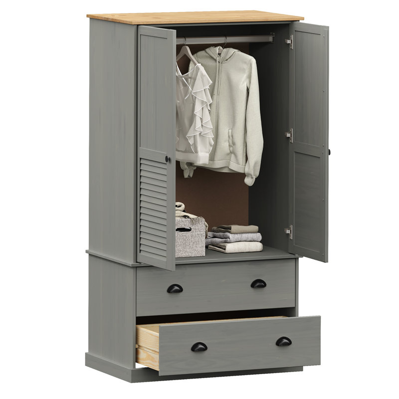 Wardrobe "VIGO" 90x55x170 cm Solid Wood Pine, Grey/Brown