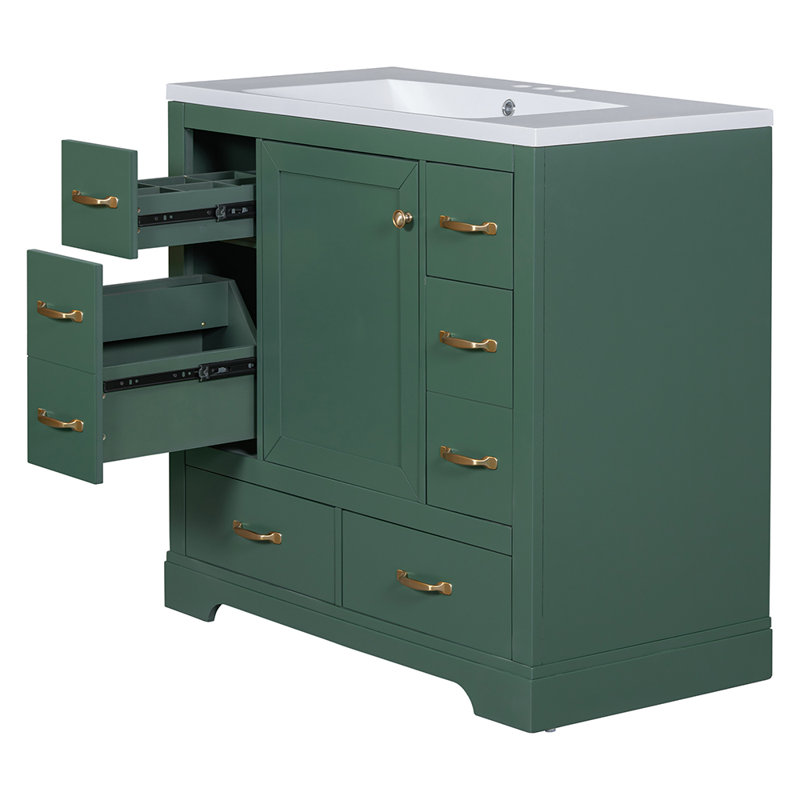 Meuble-lavabo simple avec comptoir 36,01 po Naun, Vert, Or
