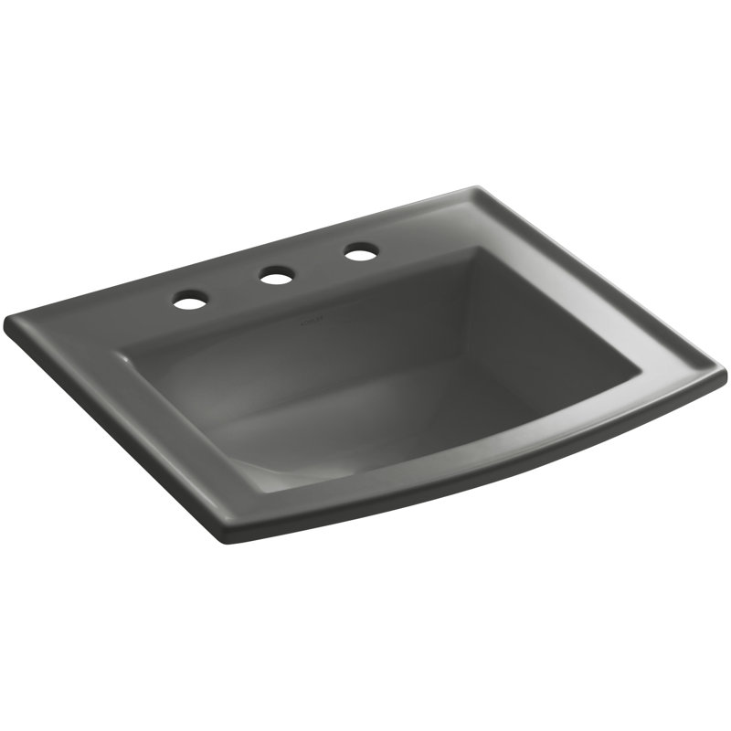 Archer Vitreous China Rectangular Drop-In Bathroom Sink with Overflow, Thunder Gray, 8'' Centers