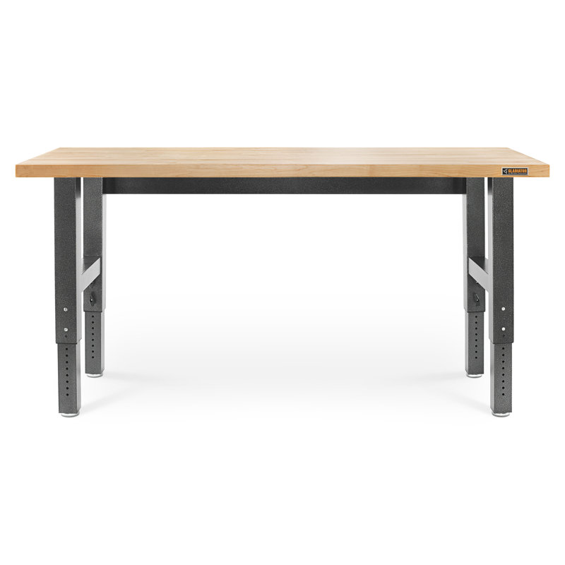 Adjustable Height Hardwood Workbench, Hammered Granite, 41" H x 72" W x 25" D