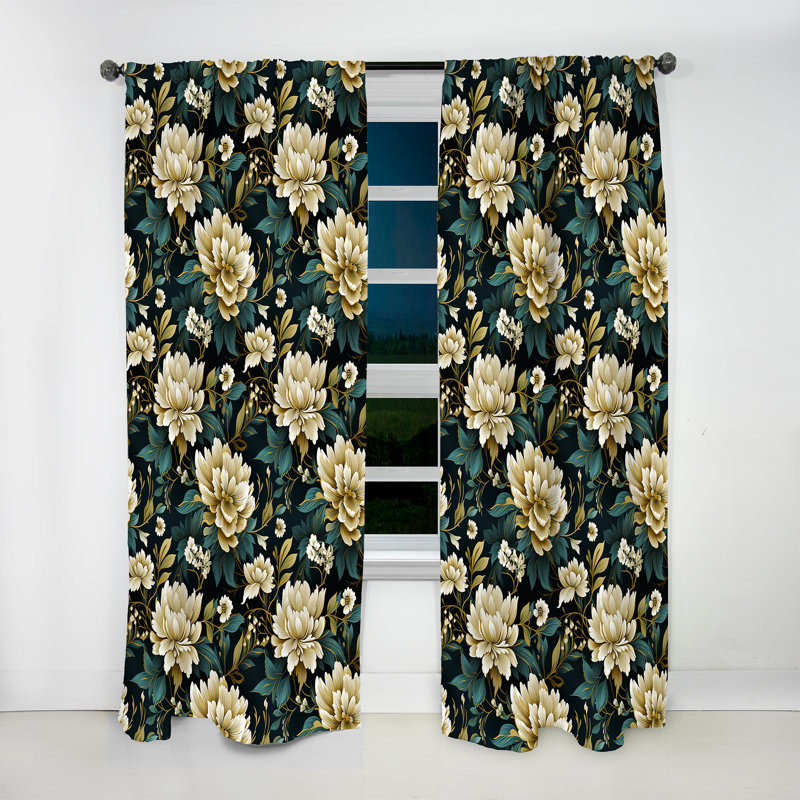 Green Tones Zen Damask Harmony - Bohemian Curtain - Velvet Room Darkening - 1 Panel, 52" W x 120" L