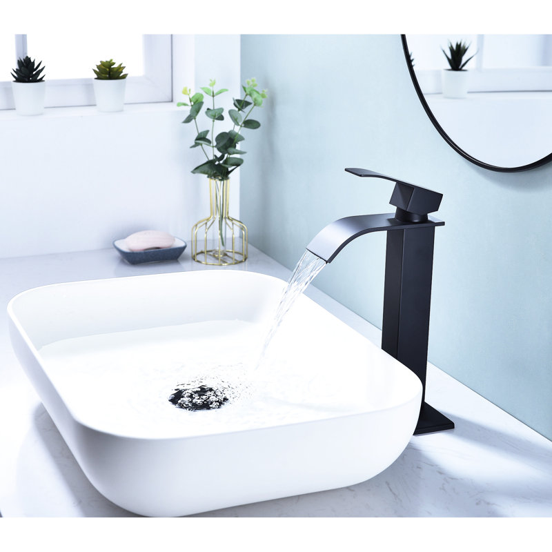 Waterfall Spout Single Handle Bathroom Sink Faucet, Matte Black, Stainless Steel With Pop-Up Drain  No Overflow  For Convenient And Precise Water Supply Adjustment, Control, Management Black Tap