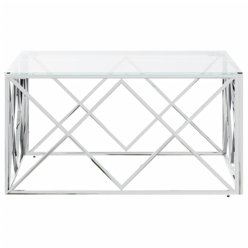 Asimelda Frame Coffee Table, Clear, Silver, 40cm H x 80cm L x 80cm W