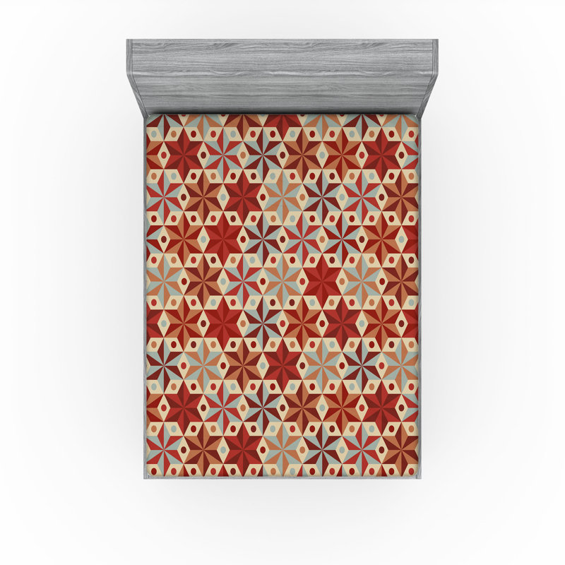 Drap-housse Ambesonne, paquet de 2, Formes géométriques bleues / brunes / rouges, Drap-housse grand