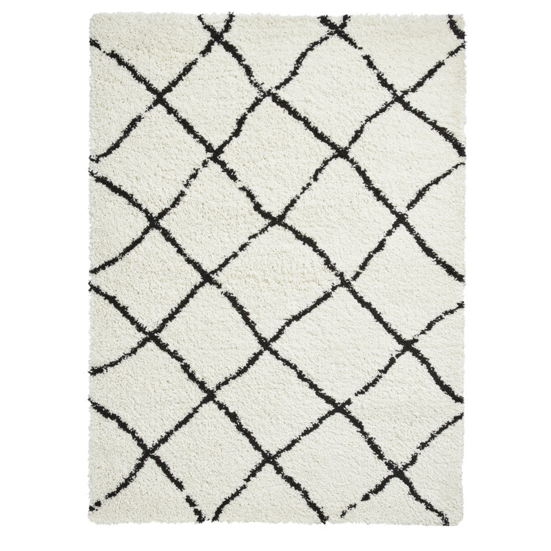 Machine Woven White/Black Rug, Rectangle 160 x 220cm
