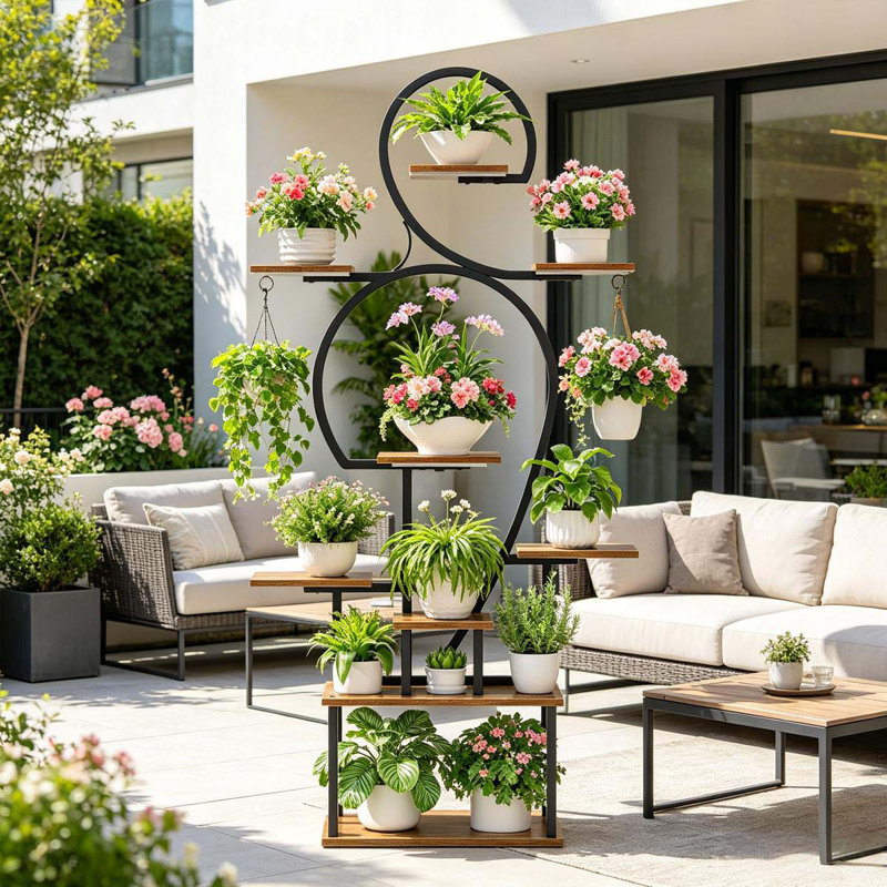 Support pour plante d'intérieur à 9 étages de 63 po de hauteur avec lumière de croissance - grandes tablettes en métal pour plantes multiples