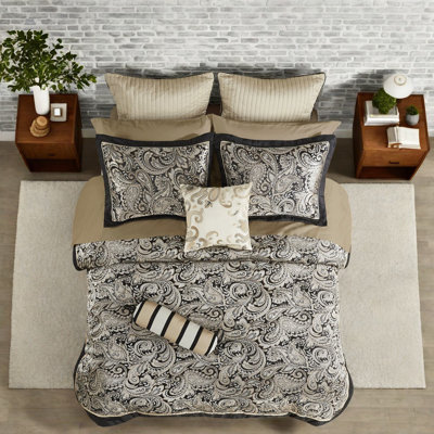 Luxurious 12 Piece Bedding Sets, Cotton Jacquard Paisley Style For Elegant Bedrooms