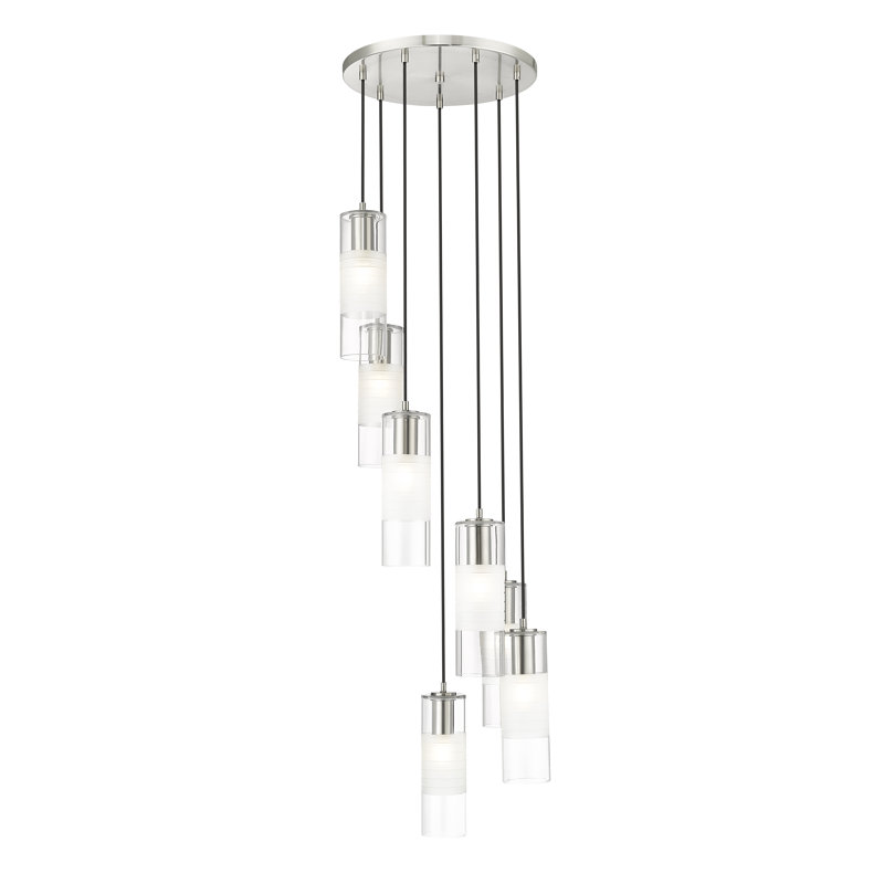 Lustre à niveaux gradués en acier à 7 lumières Preisler, Nickel brossé