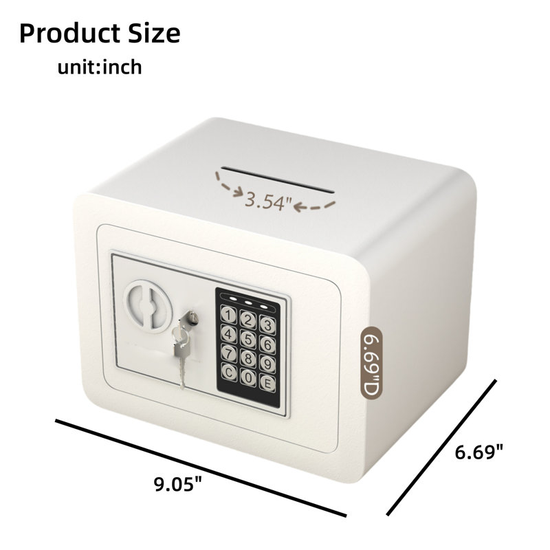 Coffre-fort de sécurité à clé et à combinaison, coffre-fort compact de 0,23 pied cube, idéal pour un usage domestique, pour ranger de l'argent et des documents, blanc