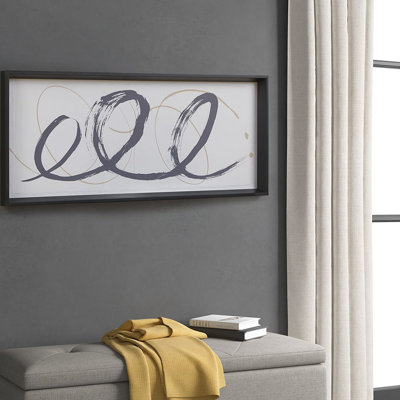 Large Framed Glass Wall Art, Abstract Black And Gold , 41X17 Inch Modern Brushstroke Design, 41"W X 17"H