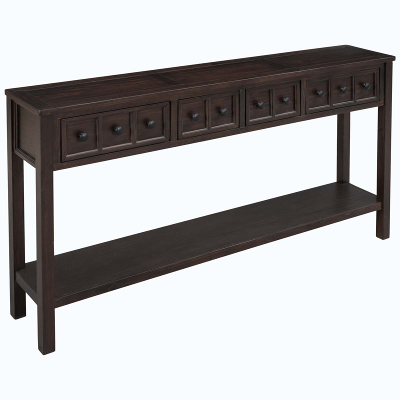 Tarsita Rustic Entryway Console Table Long Sofa Table with Drawers and Bottom Shelf Entryway Table, Espresso