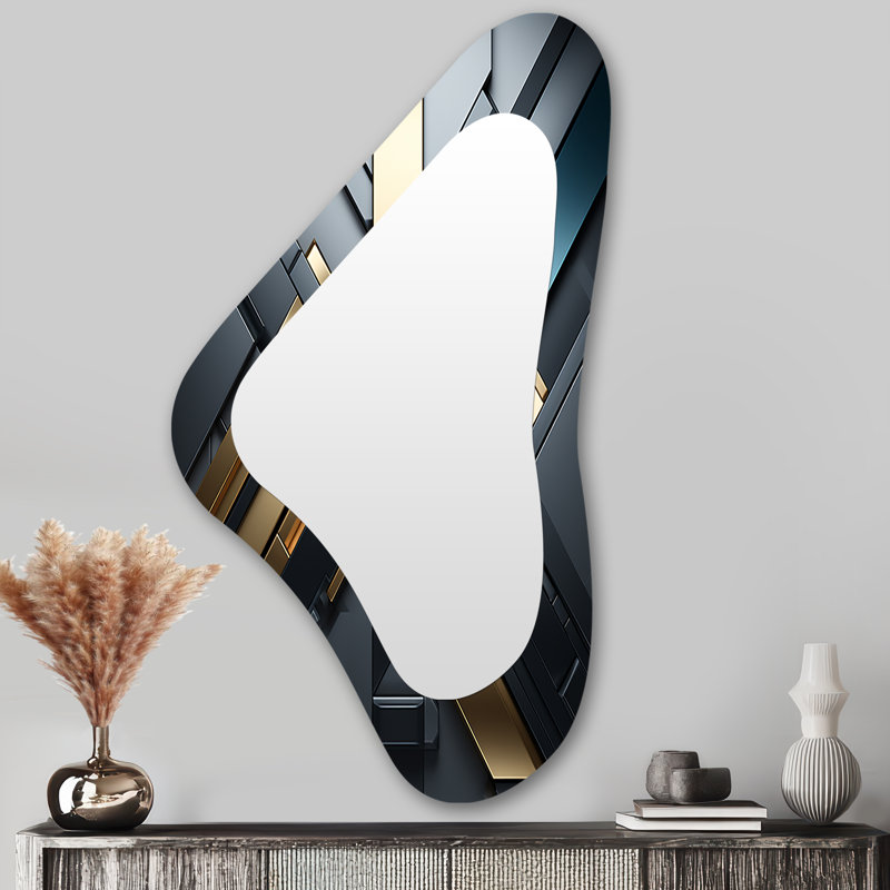 Or bleu Minimal Tech - Abstrait géométrique en métal - Miroir mural moderne et irrégulier