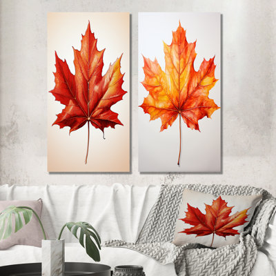 Orange Maple Leaf Beauty I - Maple Leaf Wall Art Living Room Set Of 2