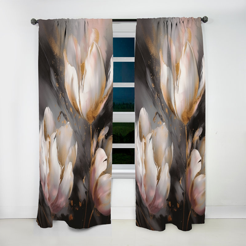 Polestra - Cream Serenade Of Tulips II - Tulip Curtain - Velvet Room Darkening - 1 panel, 52" W x 63" L