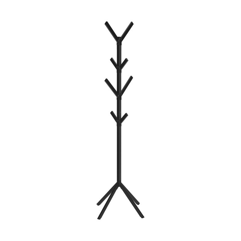 Coat Rack, Hall Tree, Free Standing, 8 Hooks, Entryway, 70"H, Bedroom, Black Metal, Contemporary, Modern, Black