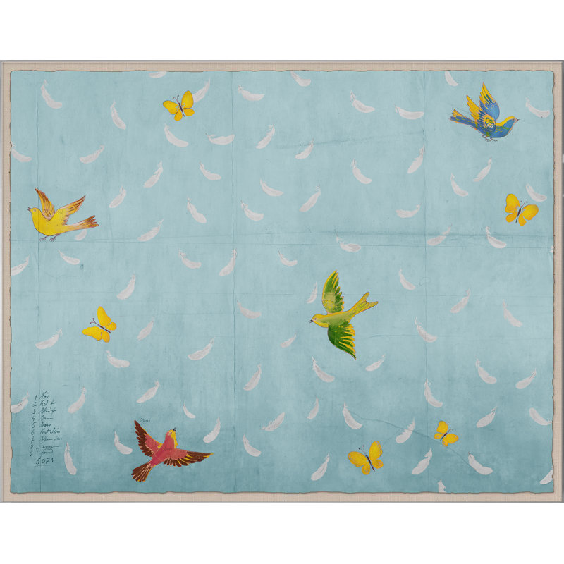 «Blue Feathers» par Paule Marrot - impression, Boîte en acrylique, H 44 po x l 56 po x P 1,25 po