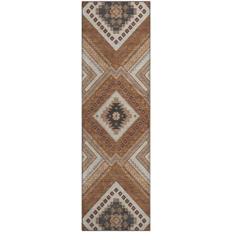 Tapis tribal Guada AMF1010 lavable à la machine de qualité supérieure, Tapis de couloir 2 pi 3 po x 7 pi 6 po