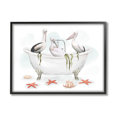 «White Crane Trio in Vintage Bath Nautical Birds» par Ziwei Li - impression