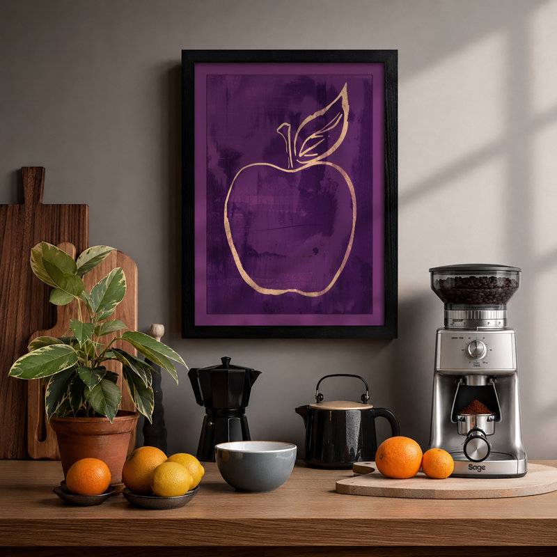 Apple Line Minimalist - Framed Print, A3 - 42.0 x 29.7 cm, Black