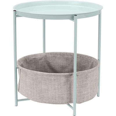 Round Storage End Table, Side Table with Cloth Basket 17.7 x 17.7 x 18.9 in by Ebern Designs