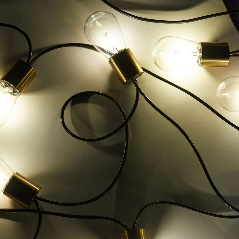 Guirlande lumineuse à DEL pour l'extérieur de 28 pi Glow Series avec 12 ampoules Edison S14 blanc chaud, douilles en laiton doré, résistant aux intempéries