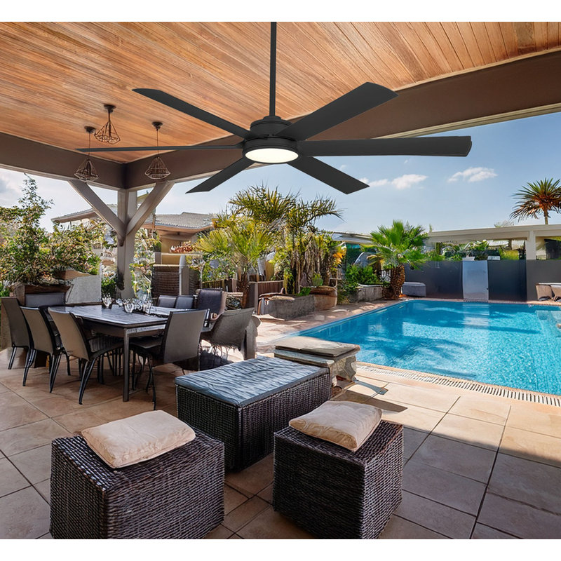 Cairo 65" Led Smart Indoor/outdoor Ceiling Fan, Black, Black