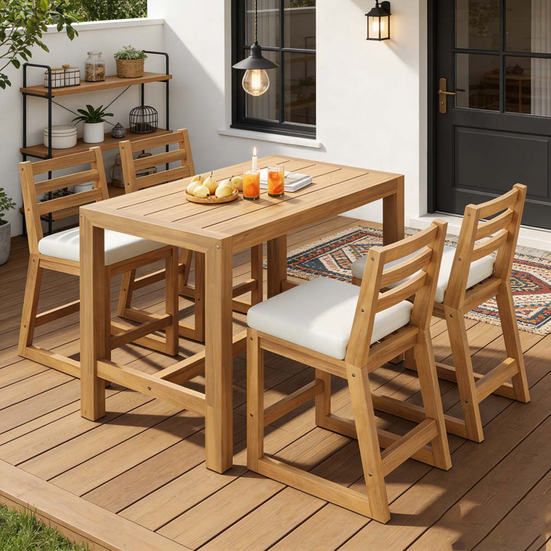 5-Piece Rustic Patio Bar Set, Light Teak