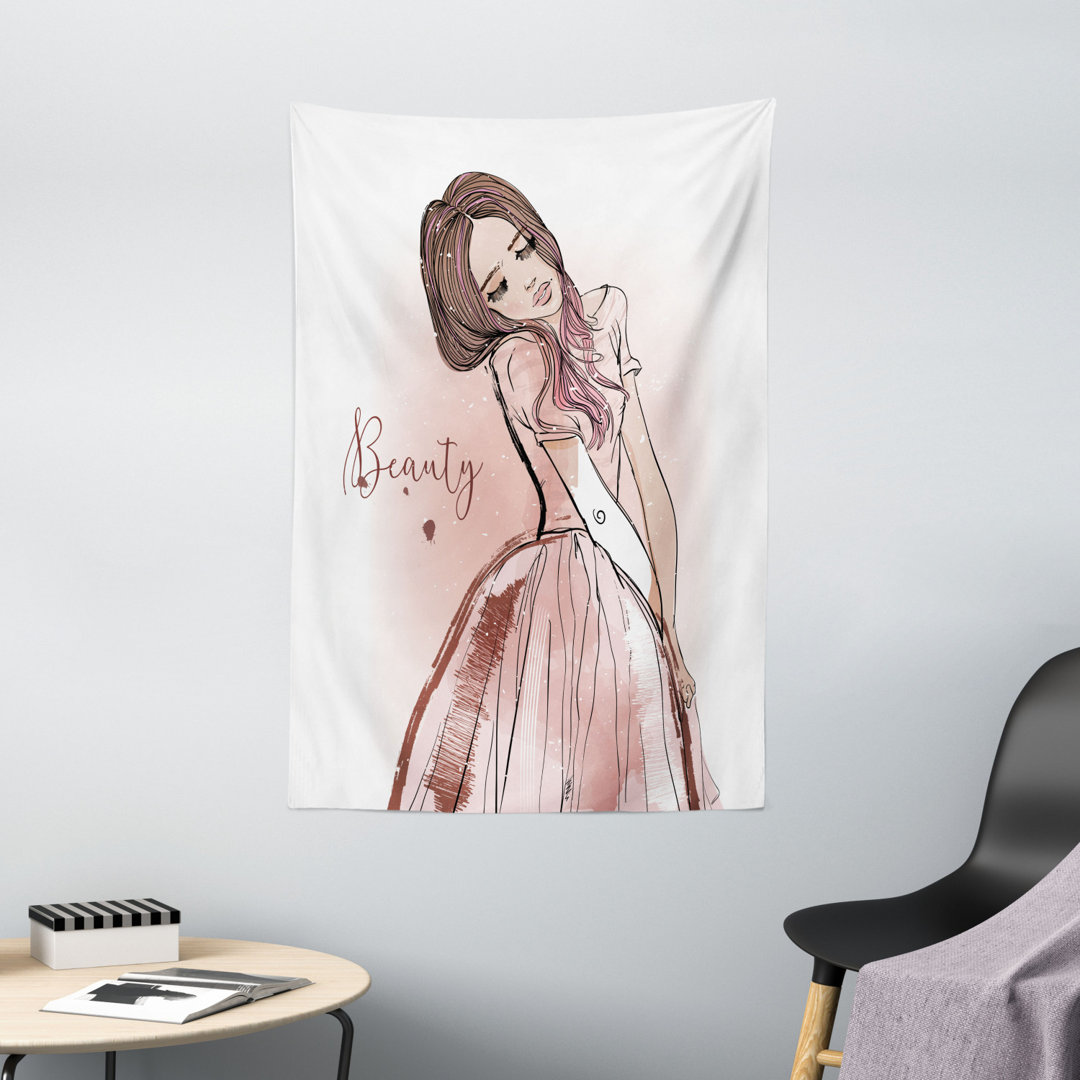 Wandbehang Bleistift gezeichnet Dreamy Mädchen mit langen Haaren